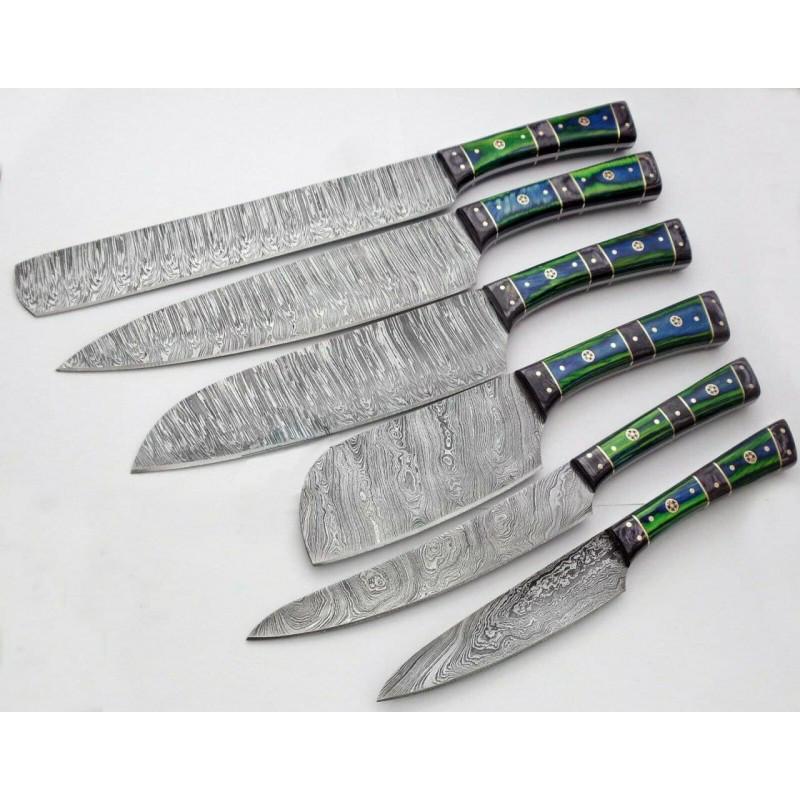 Set 6 chef kitchen damascus steel knives everyday work (1 of 4)