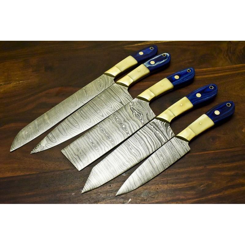 Set of 5 kitchen chef work damascus steel knives bone: Set of 5 Knives "Cheetos" Blade - damask steel Handle Â– camel bone Scabbard - included Blade hardness Â– 58-60 HRC Total length Â– 338 mm. Blade length - 224 mm. Handle length Â– 114 mm B
