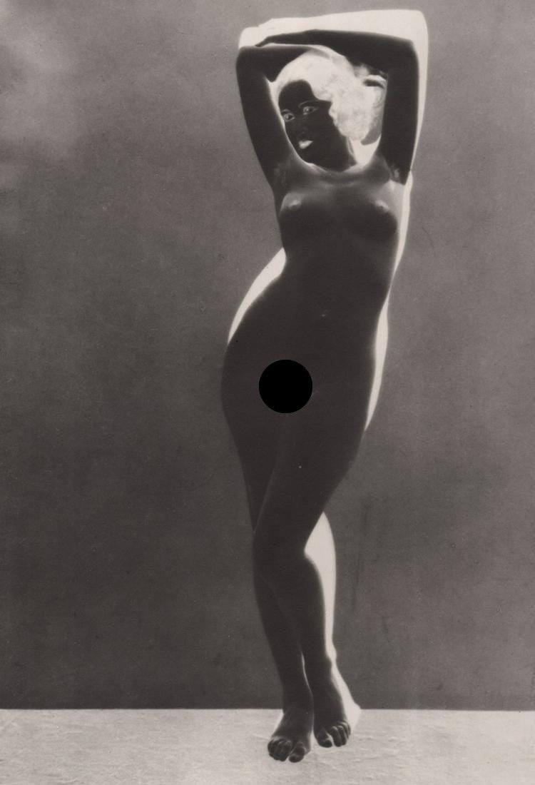 MAN RAY - Solarized Nude: Artist: MAN RAY Print Title: Solarized Nude Medium: PhotoLitho Printed 1980’s in Japan Image size (inches) approx. 9 x 6” Man Ray was an American visual artist who spent most of his career in Fran