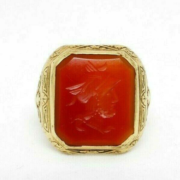 VICTORIAN 14K Yellow Gold Carved Carnelian Signet Ring (1 of 20)