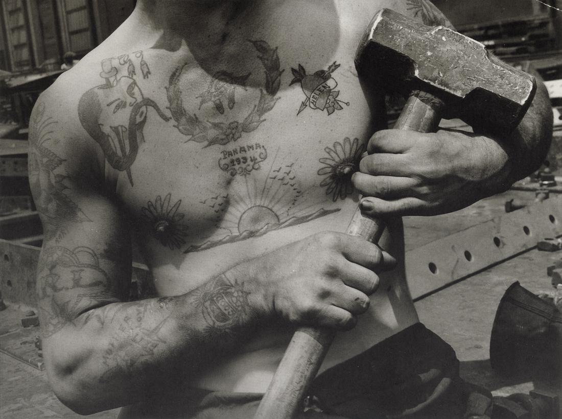 MARGARET BOURKE-WHITE - Bethelem Steel Corp. 1935: Artist: Margaret Bourke-White Title: Bethelem Steel Corporation Dry Dock, Baltimore, 1935 Medium: Photo Litho, 1988, England Dimensions: 10x7.45" Description: Heat Wax Mounted on 11x14" Conservation B