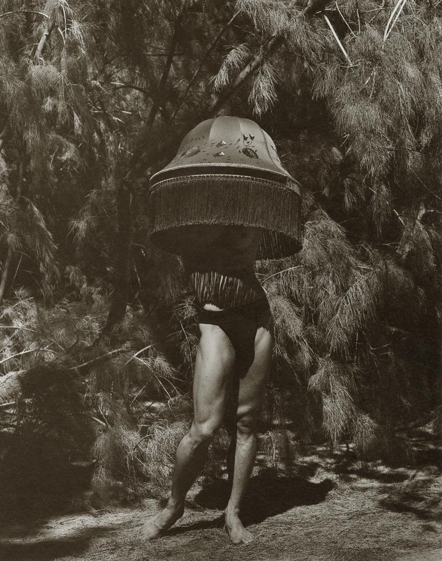 HERB RITTS - David with Lampshade, 1989: Artist: Herb Ritts Title: David with Lampshade, Desert Hot Springs, 1989 Medium: Photo Litho, 1989, Hong Kong Dimensions: 6.45x8.2" Description: Heat Wax Mounted on 8.5x11" Conservation Board Artist B