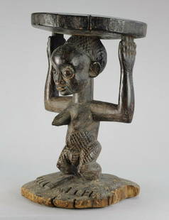 LUBA Kanyok cariatid stool seat figure statue Congo: CONGO DRC LUBA KANYOK Beautiful stool with cariatid. Beautiful seat, typical of Kanyok sculpture, generous forms, scarifications on the thighs, hairstyle ... The Luba are a great people in eastern