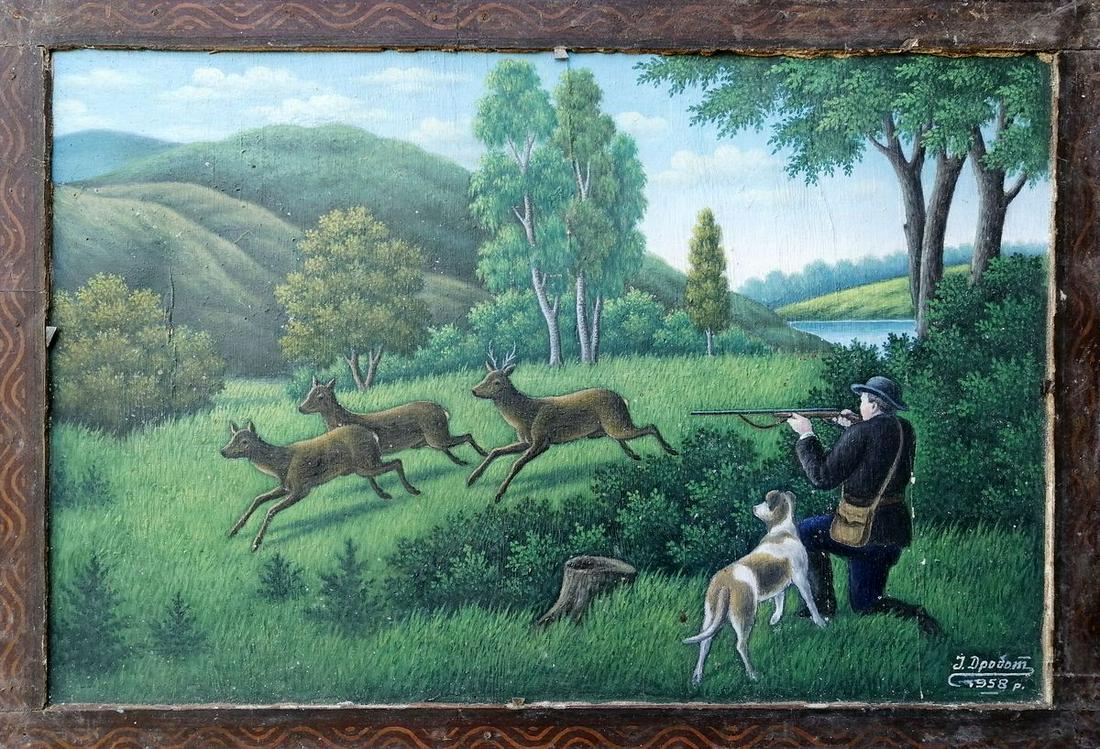 Oil painting Deer hunting I. Drobot (1 of 9)