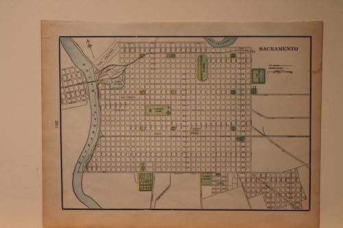 1886 Map of Sacramento: Author: Cram Title: 1886 Map of Sacramento Medium: Ink on Paper Dimensions: 14.5"X11" Map of Sacramento dated 1886. Engraved and published by George Cram in Chicago. Part of his World Atlas. Key locat
