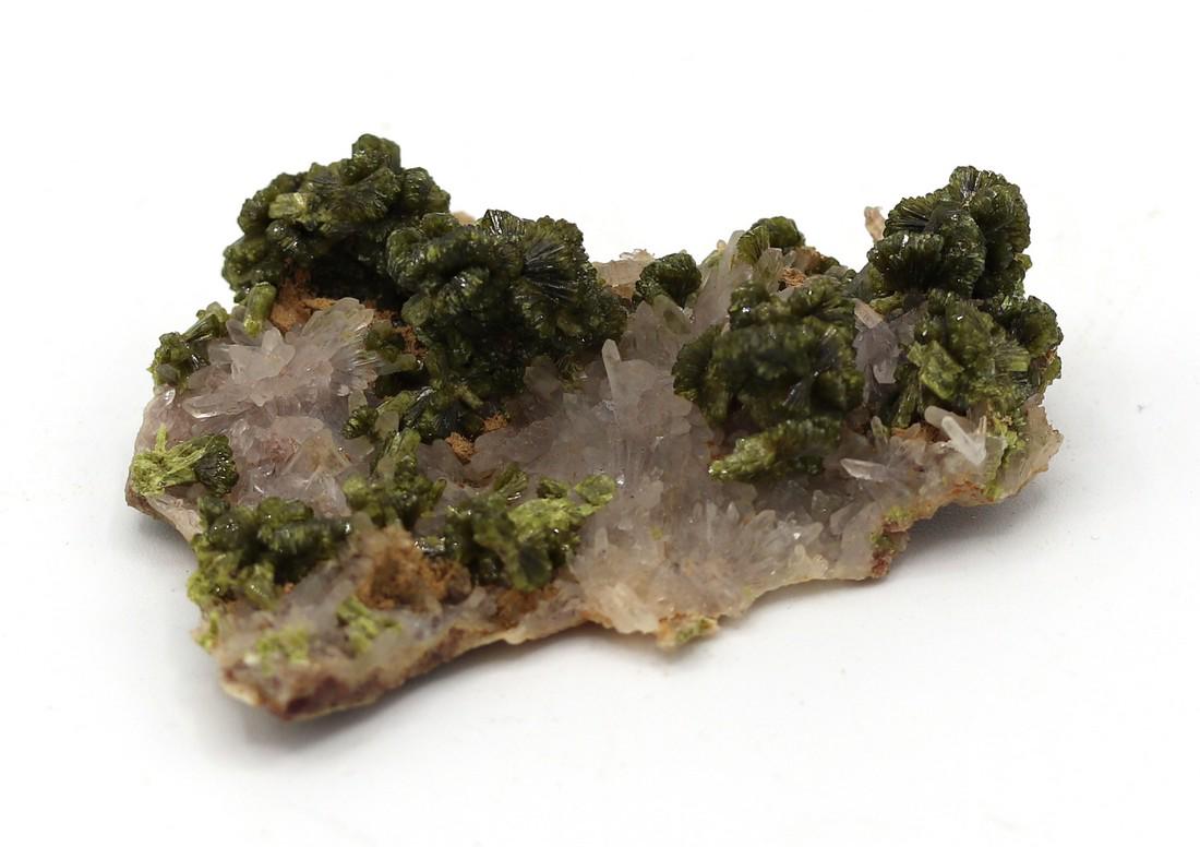 Epidote On Quartz: Title: Epidote On Quartz Date/Period: Find Spot: Imilchile, Morocco Description: Size of Slab: 8.2 x 5.8 x 2.4 cm Size of Fossil: Weight: 64 gr Reserve: $50.00 Shipping: Domestic: Flat-r