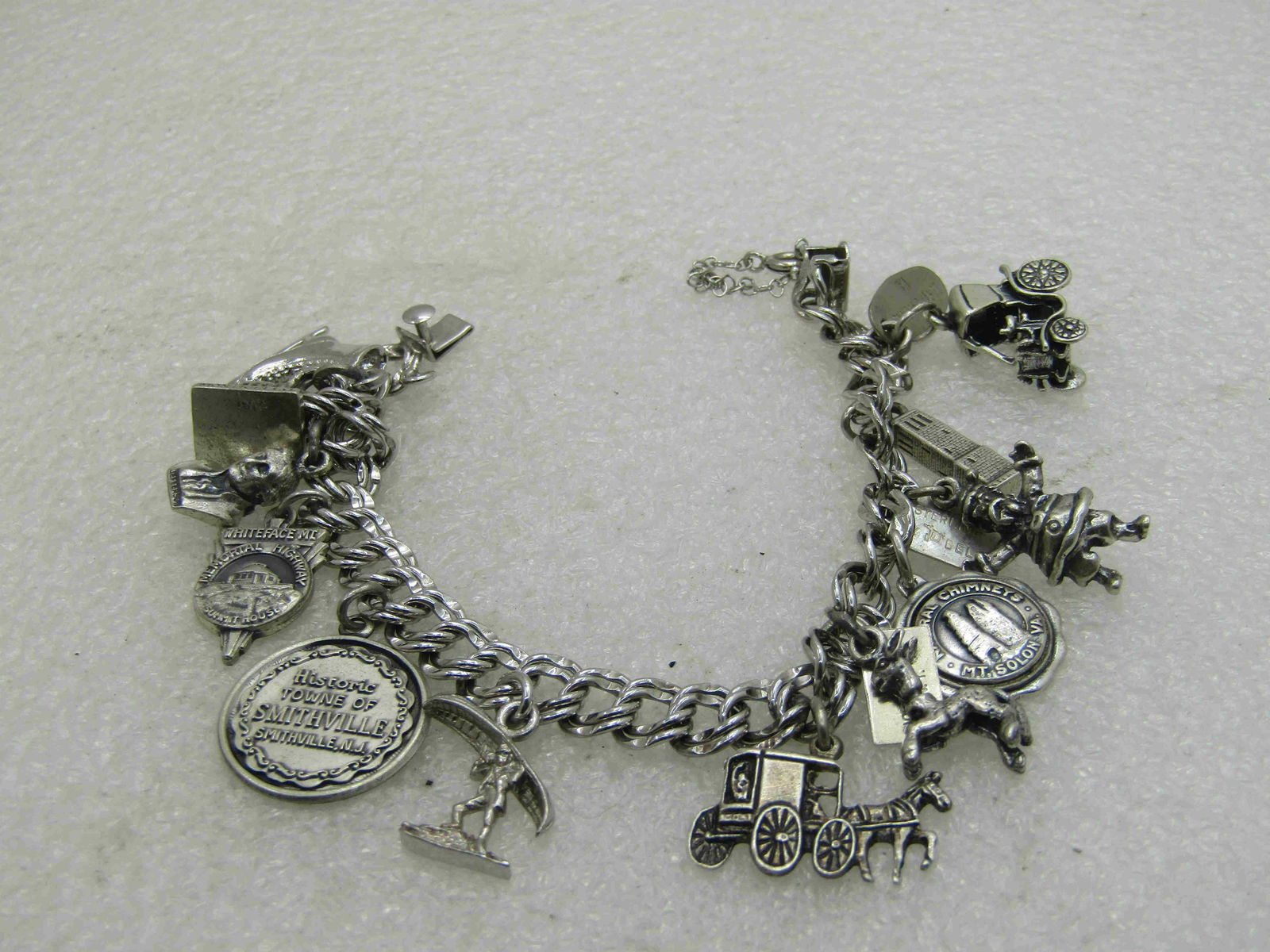 Vintage Sterling Silver Charm Bracelet, 7", 12 Charms, (1 of 7)