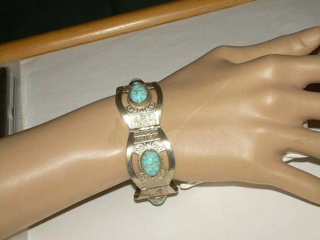 Sterling Mexican Turquoise Bracelet, 7", Marked (1 of 20)