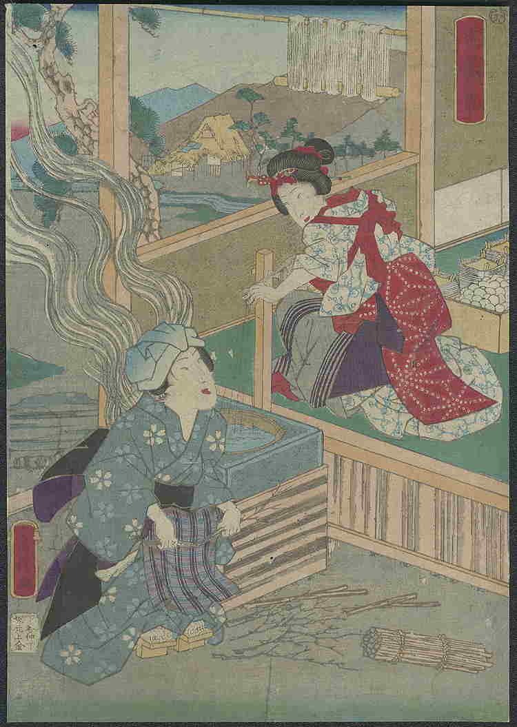 Utagawa Fusatane, Japanese living museum early float: Title: Japanese living museum early float world to woodcut printmaking-Nibble on grass Artist: Utagawa Fusatane Series: Nibble on grass Date: Meiji era Medium:Japanese Woodblock Print Size/Format: 25*