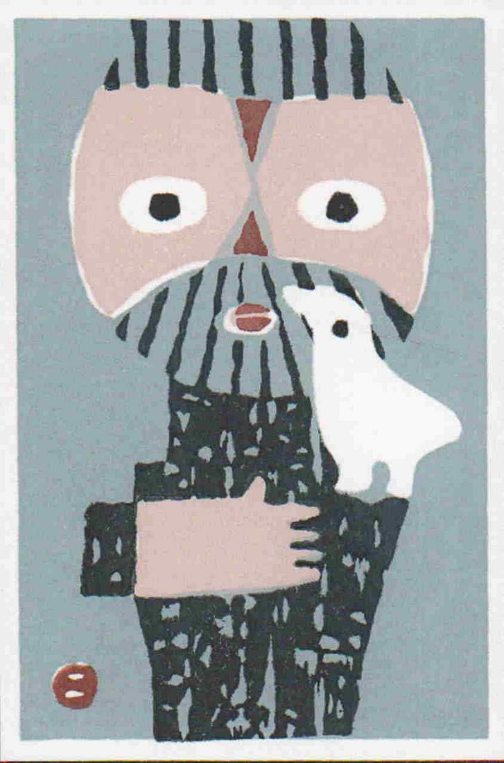 UMETARO AZECHI (1902-1999) - MT MAN AND BIRD: Title: UMETARO AZECHI (1902-1999) - MT MAN AND BIRD Date: Medium: WOODBLOCK PRINT Print Size: THE PRINT MEASURES 4 1/8 X 6 1/8 INCHES Reserve: $50.00 Shipping: Domestic: Flat-rate of $10.00 to anywher