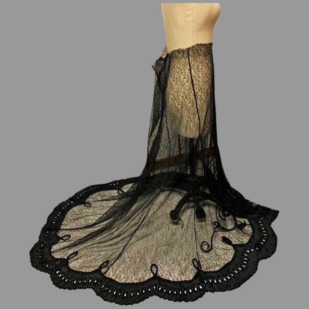 Antique Victorian Lace Overlay Long Skirt w/Train (1 of 5)