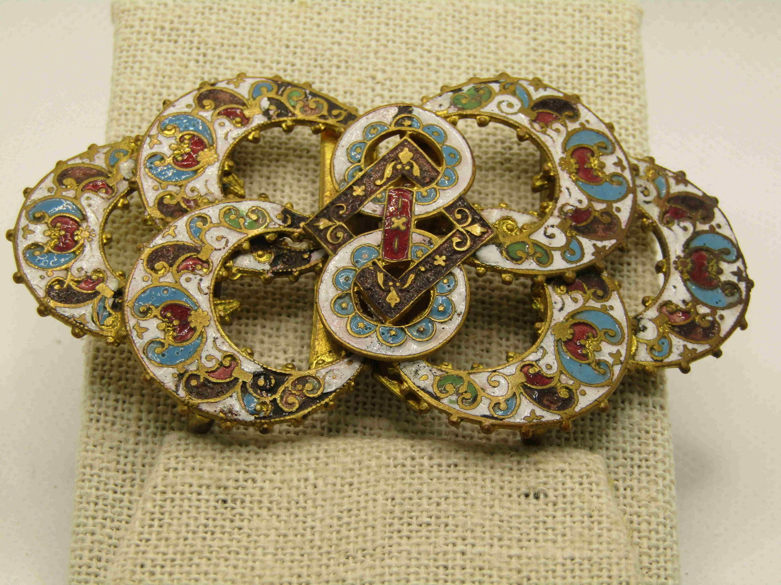 Victorian French Champleve Enameled Buckle, 3.25"wide (1 of 5)