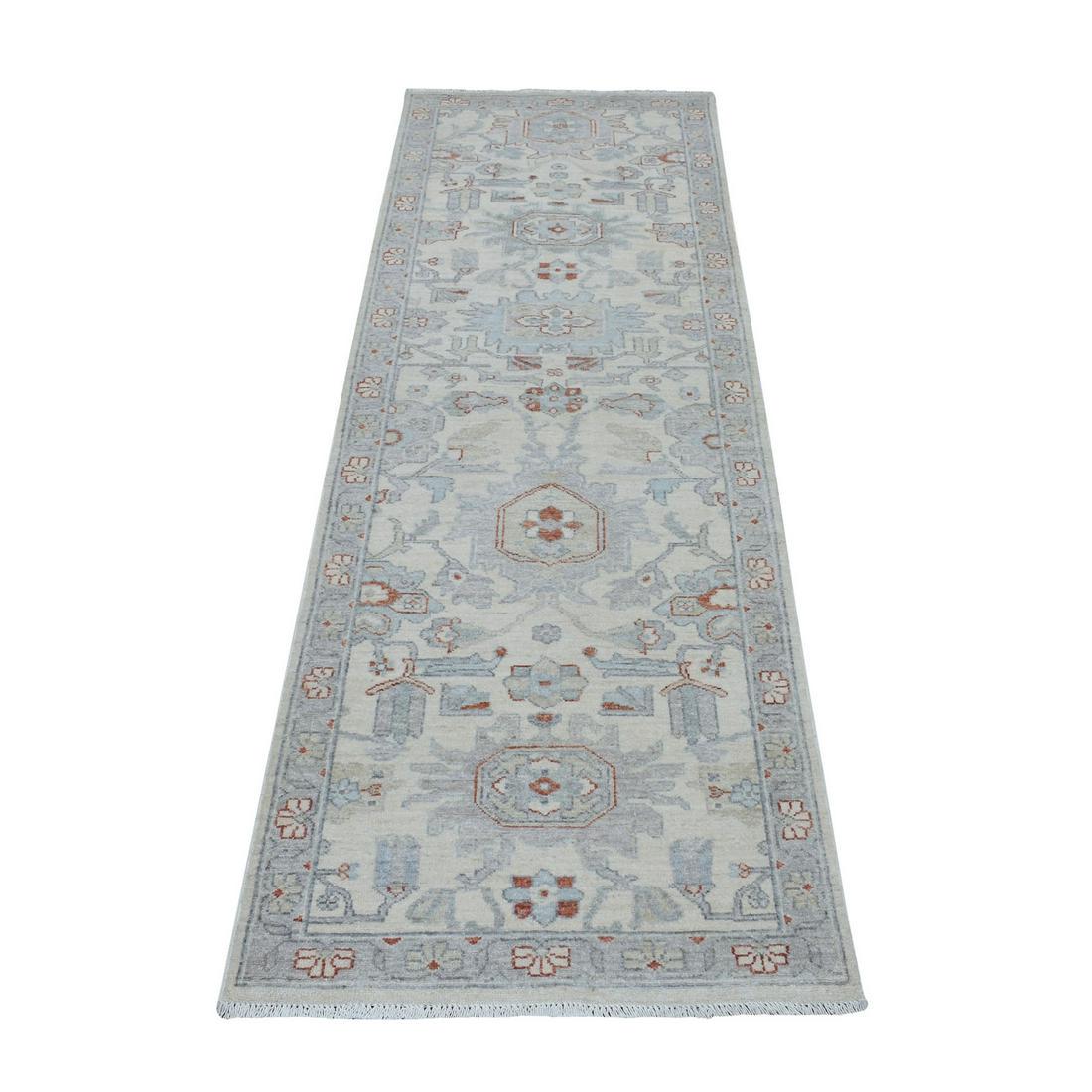 White Wash Peshawar Pure Wool Hand Knotted Runner (1 of 6)