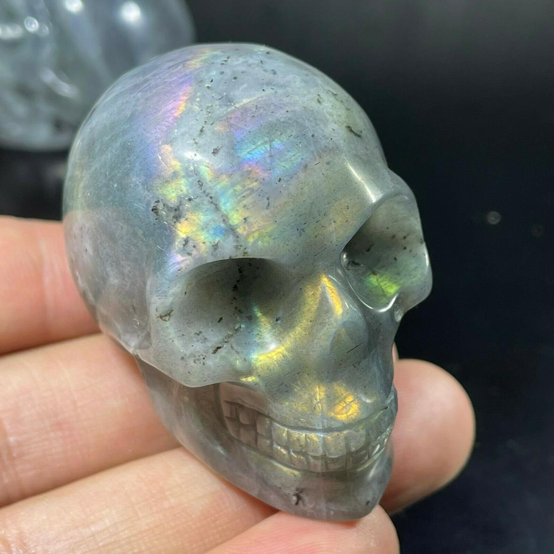 2.0“ Natural Labradorite Quartz SKull Crystal: Size(Approx)2inch Weight(Approx)?80g+ Reserve: $28.00 Shipping: Domestic: Flat-rate of $10.00 to anywhere within the contiguous U.S. International: Foreign shipping rates are determined by destination