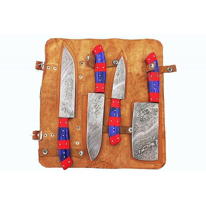 Set 4 handmade kitchen chef damascus steel knives wood (1 of 2)