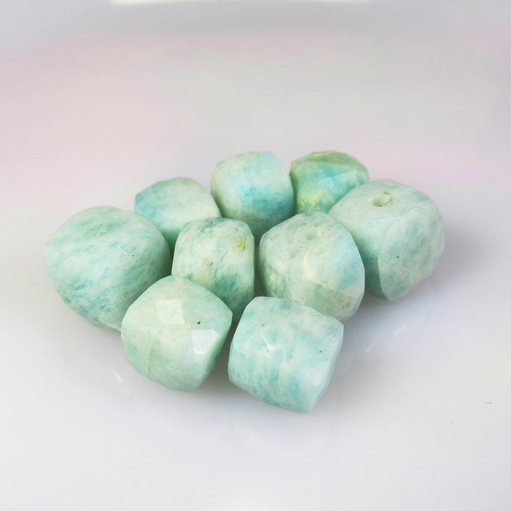 54.28 Ctw Natural 9 Drilled Amazonite Square Beads: Title: 54.28 Ctw Natural 9 Drilled Amazonite Square Beads Stone Clarity: Opaque Gemstone: Amazonite Beads Carat Weight: 54.28 Size/Dimensions: 8.3x7.9 to 10.6x9.7 mm / 9 PC's Additional Information: D