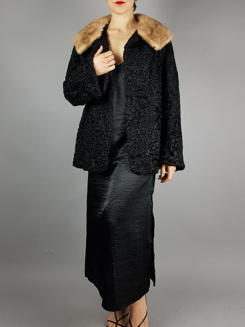 BLACK CURLY LAMB JACKET BLONDE MINK COLLAR (1 of 9)