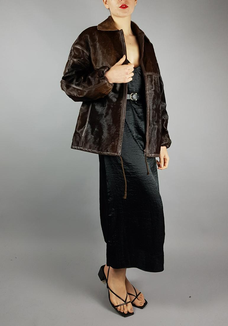 BROWN GOAT FUR JACKET: Title: BROWN GOAT FUR JACKET Dimensions: Size L: Length: 72cm/28.35in -Shoulders width:43cm/16.93in -Sleeve Length:58cm/22.83in -Chest size ( pit to pit x2 ):105cm/41.34in - Closed Hem:56cm/22.05in. D