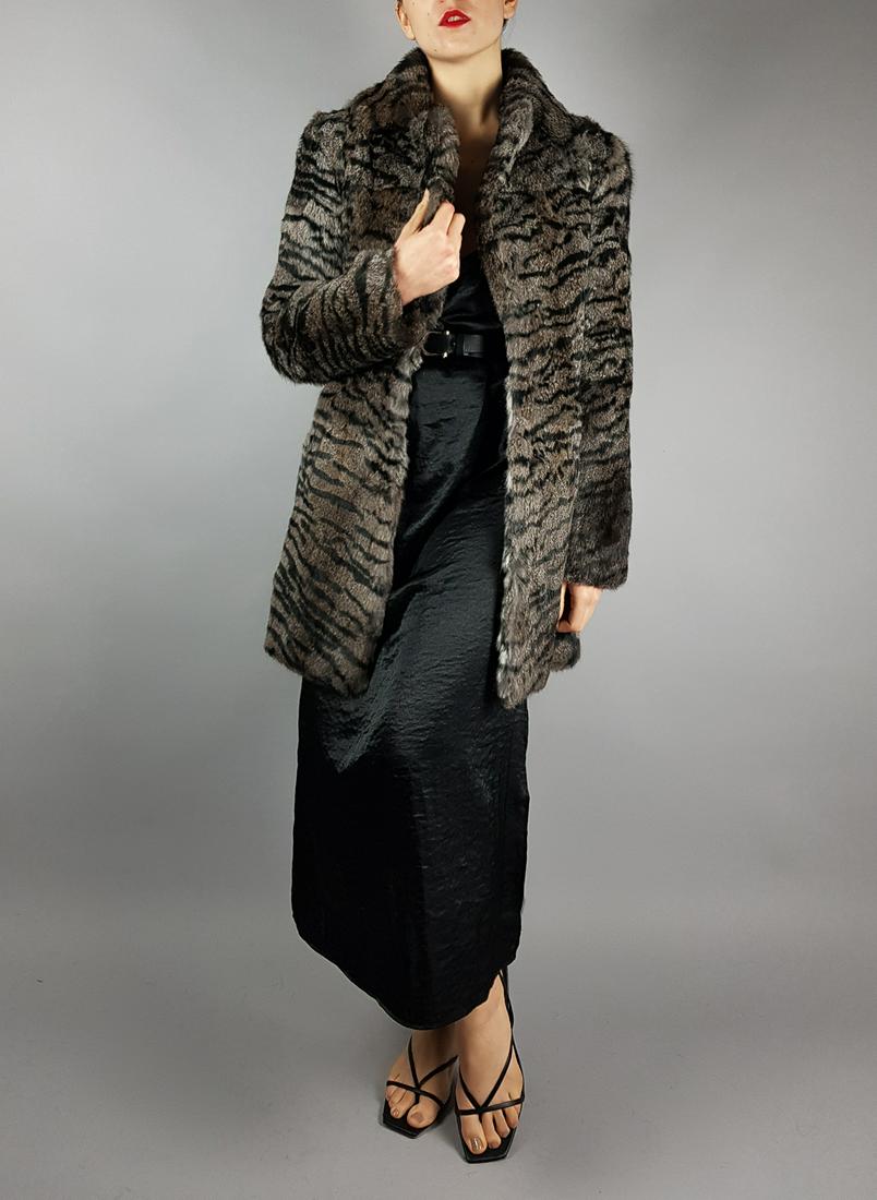GREY LEOPARD PRINT RABBIT FUR COAT (1 of 11)