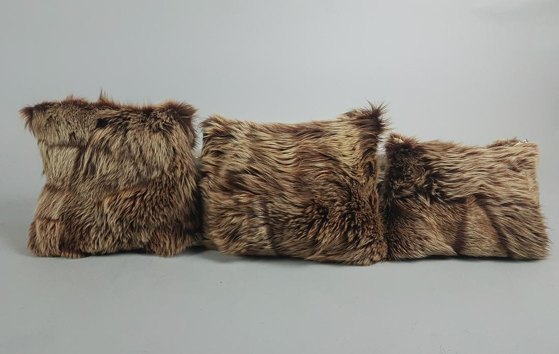 SET OF FOX DYED FUR PILLOWS: Title: SET OF FOX DYED FUR PILLOWS Dimensions: Measurements: 33X28cm - 31X28cm -30X24CM; Description: We offer in house shipping - Fedex shipping = $45; 7-10working days; Combine shipping + $15 per it