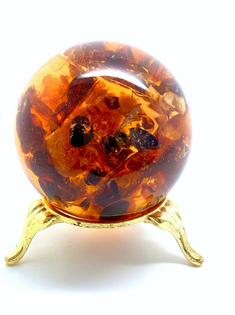 Extraordinary Amber Ball on a pedestal with insect (1 of 9)