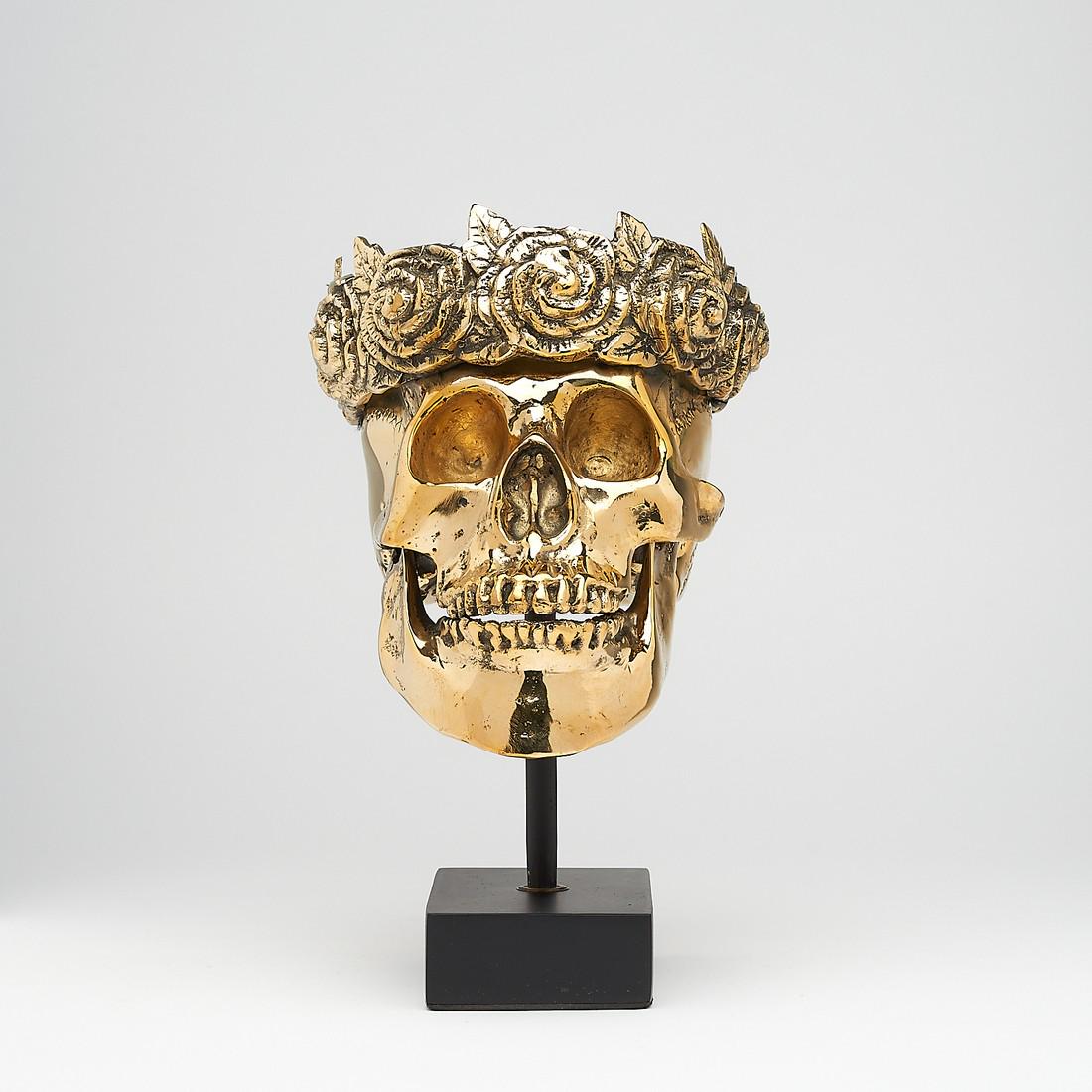 Sculpture, Human Skull with a Crown of Roses - Bronze (1 of 9)