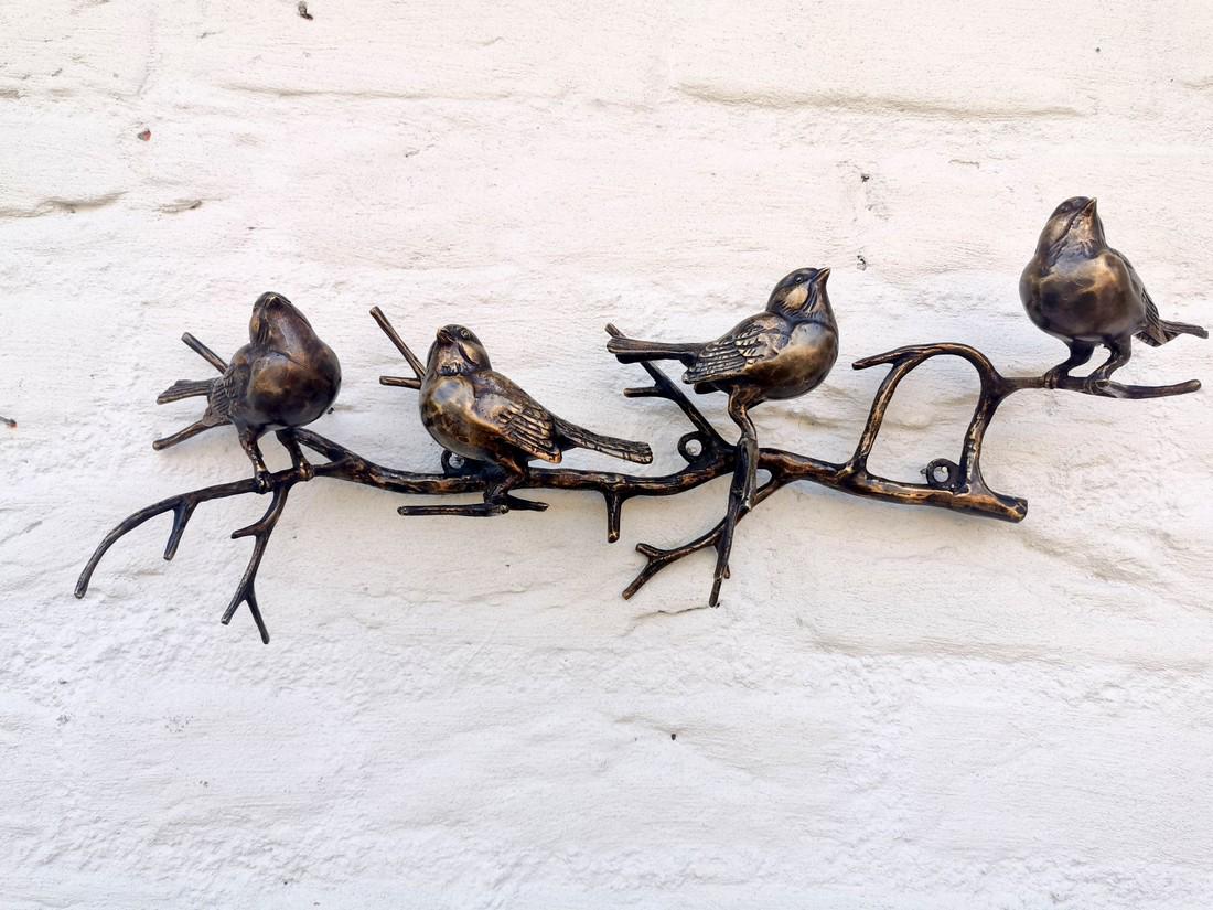 Bronze wall art - 4 birds on a branch - Bronze wall (1 of 9)