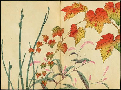 Japanese living museum early float world to woodcut: Title: Japanese living museum early float world to woodcut printmaking-Flower and Bird PaintingArtist: Houitsu sakaiSeries: Date: Edo periodMedium:Japanese Woodblock PrintSize/Format: 31*23cmNotes: