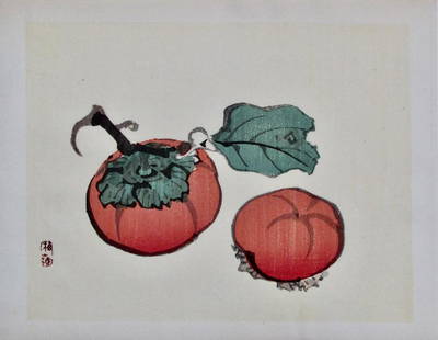 Bairei: Persimmons: Artist: KÃ´no BAIREI (1844-1895); Subject: Persimmon; Series: Bairei Drawings; Publisher: UnsodÃ´; Signature: Bairei; Date: 1903 (this later); Format: chÃ»ban, 27.4 x 21.3 cm; Condition: Fine