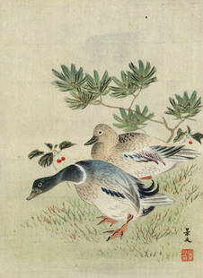 Japanese living museum early float world to woodcut: Title: Japanese living museum early float world to woodcut printmaking-wild duckArtist: Keibun matsumuraSeries: Date: Meiji eraMedium:Japanese Woodblock PrintSize/Format: 16.5*23cmNotes: Japanese