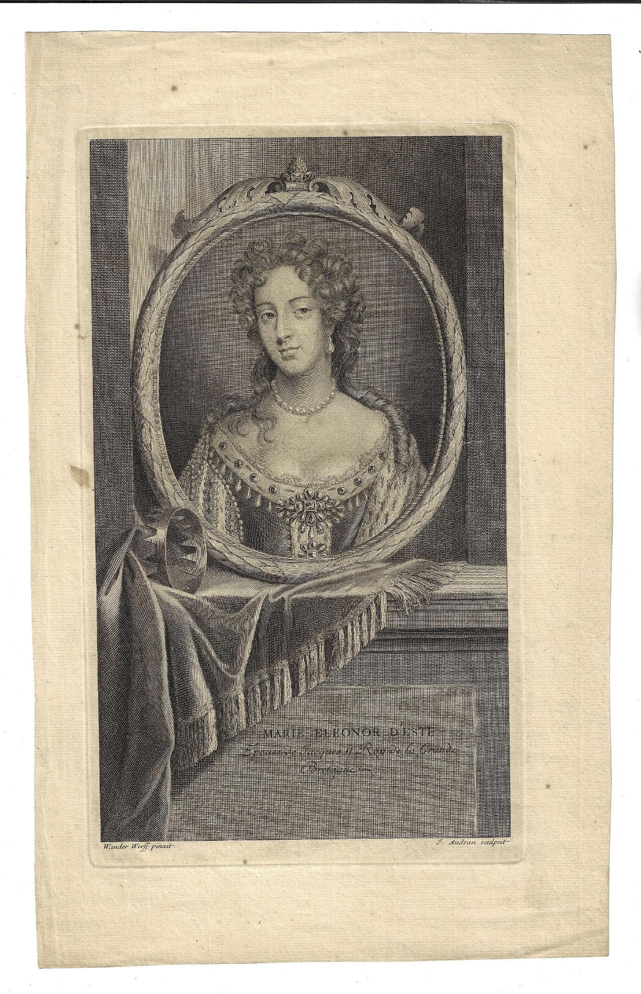 1718 Engraving Marie Eleonor D'Este by Audran (1 of 1)
