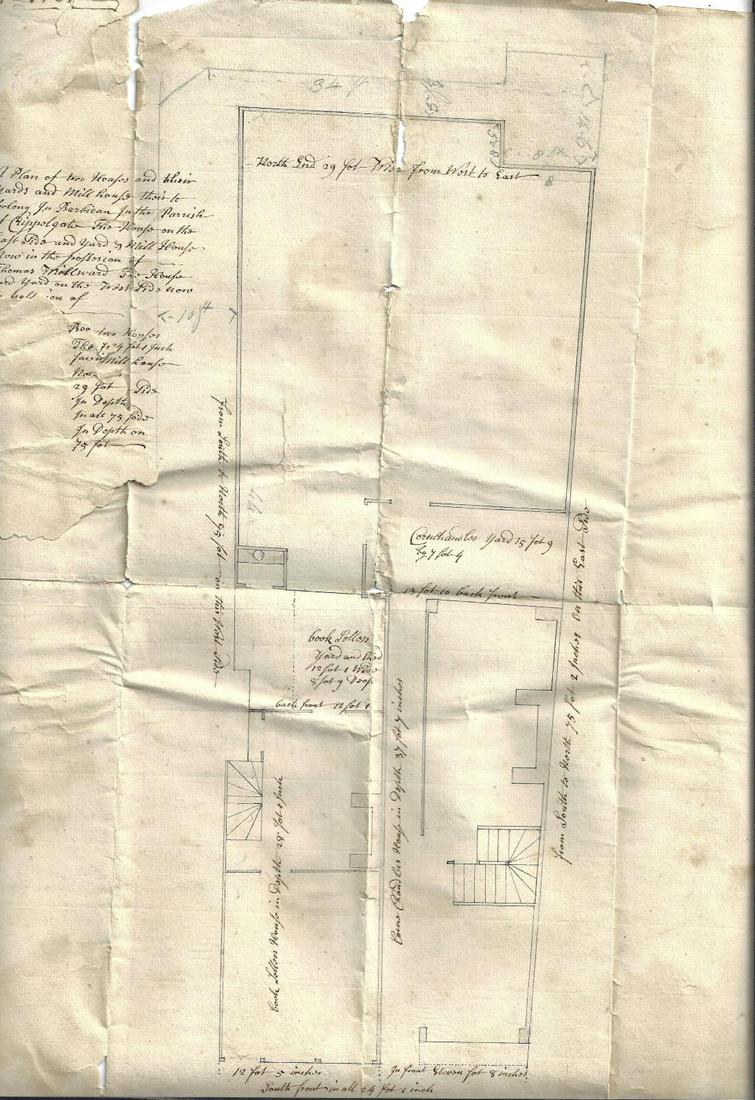 1731 Manuscript Plan of Two Houses Barbican London (1 of 1)
