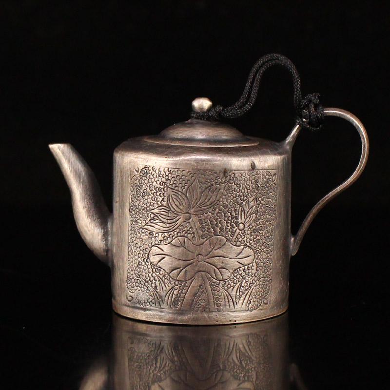 Qing Dy Pure Silver Lotus Flower Design Small Teapot (1 of 6)