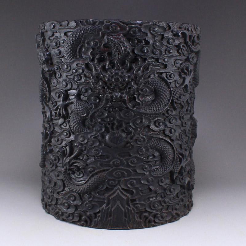 Zitan Wood Low Relief Clouds Dragon Design Brush Pot (1 of 6)