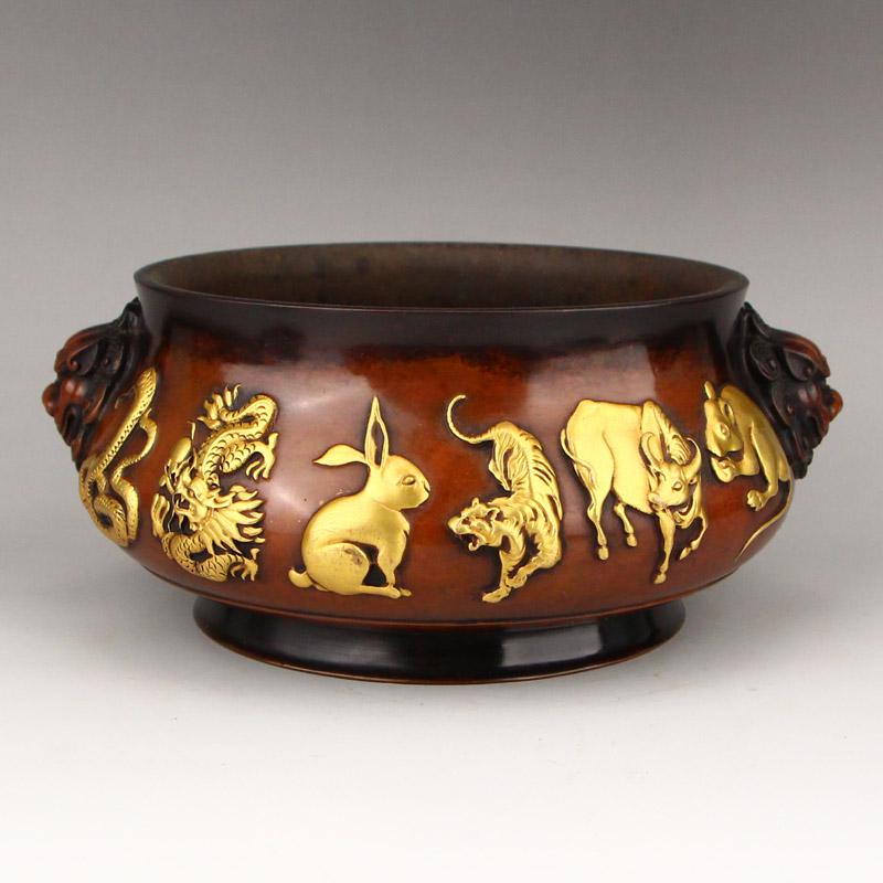 Gilt Gold Red Copper Double Ears 12 Zodiac Incense (1 of 5)