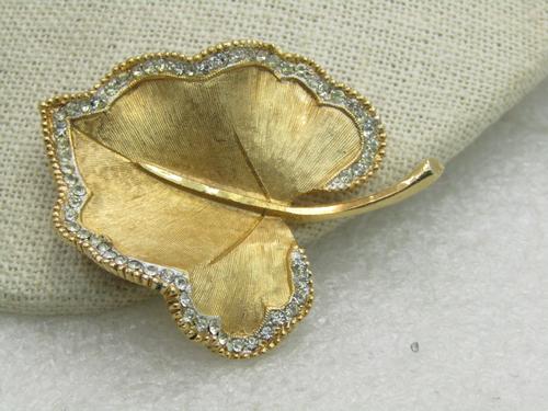 Vintage BSK Rhinestone Framed Leaf Brooch, (1 of 5)