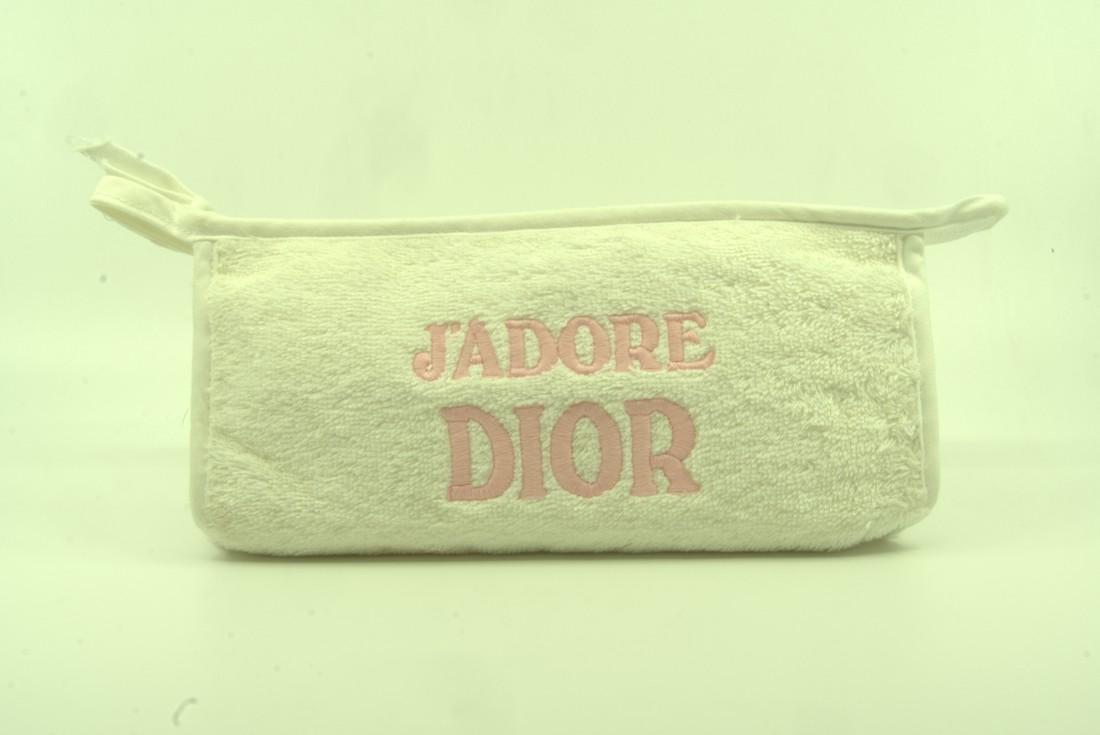 Dior White Towel Pouch: Title: Dior White Towel Pouch Material: Terry Cloth Dimensions: L 9 W 2 L 5 Condition: AB Reserve: $30.00 Shipping: Domestic: Flat-rate of $10.00 to anywhere within the contiguous U.S. Interna