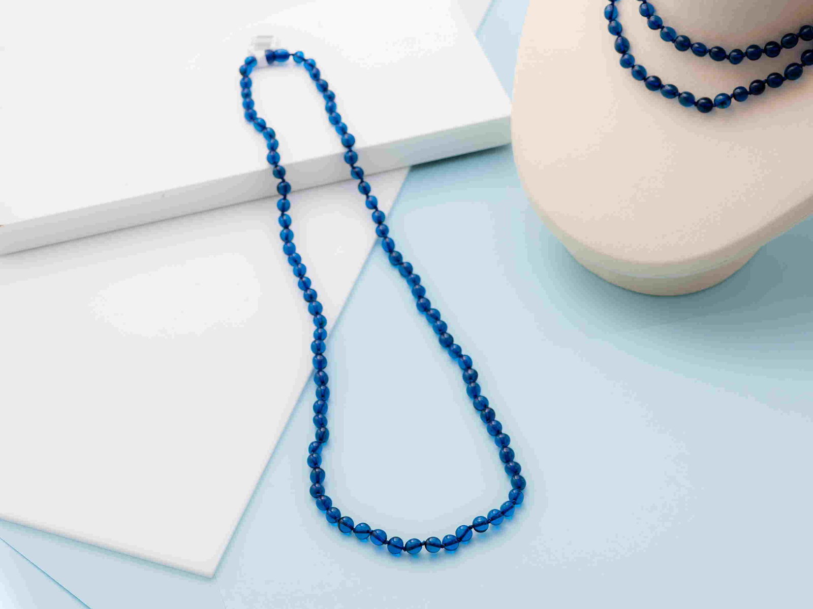 Blue Amber Necklace, Handmade, Small Nugget shape beads (1 of 4)