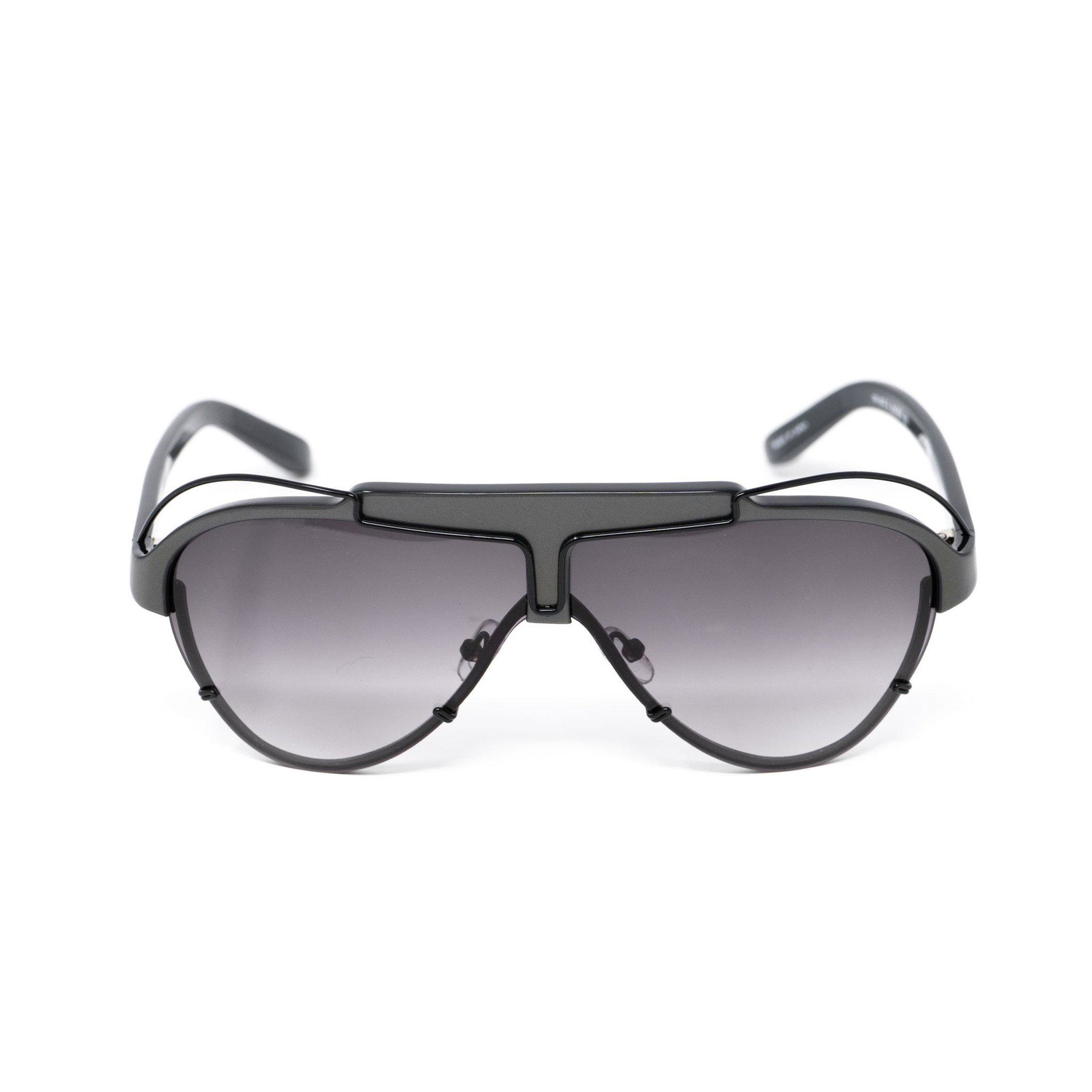Yohji Yamamoto Sunglasses Grey and Purple: Aviator Shape Frame/ Temple Colour: Dark Grey Frame Material: Acetate with Black Stainless Steel Temple Material: Acetate Model No: YY11ASTRONAUTC3SUN Size: 60-12-140 Made in Japan Ny