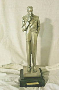 Art Deco Bronze Figurine Antique Silver Finish The: Fantastic and Rare Art Deco figurine cast in lost wax Bronze with Antique Silver patina . Mounted on solid block of Absolute Black Marble . Famous piece by J C Leyendecker from the 40,s and 50,s . Tit