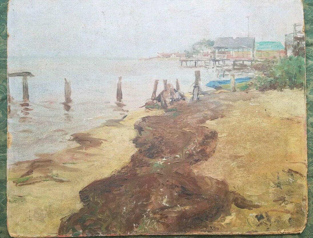 Oil painting nautical on board port scene nicely done (1 of 4)