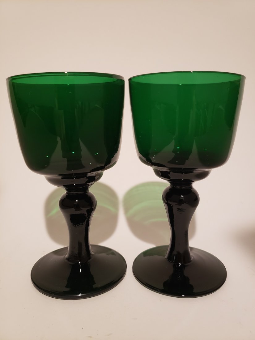 2 Georgian Bristol Green Wine Glasses, snap pontil,: Title: 2 Georgian Bristol Green Wine Glasses, snap pontil, large knop Date/Period: 18th C. Dimension: 5 3/4" x 3" each Material: Glass Additional Information: Fantastic Bristol Green Georgian wine gla