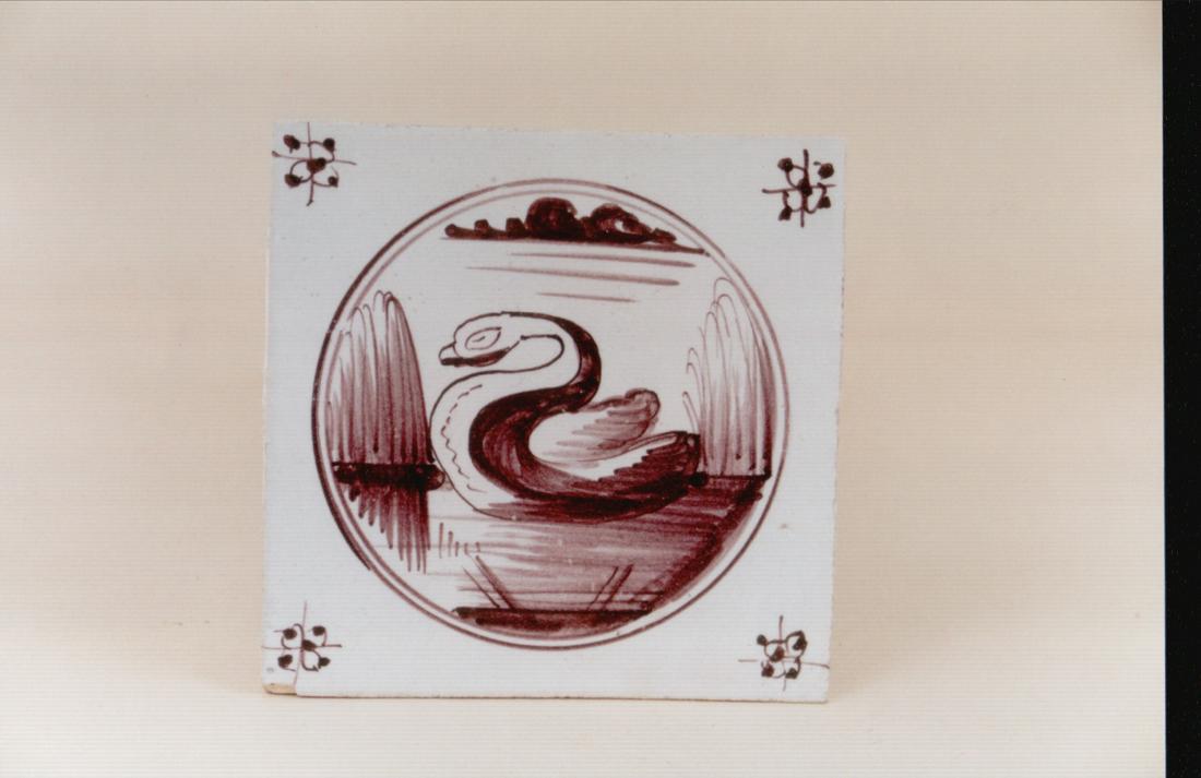 A Dutch delft tile with spider corners depicting a swan (1 of 1)