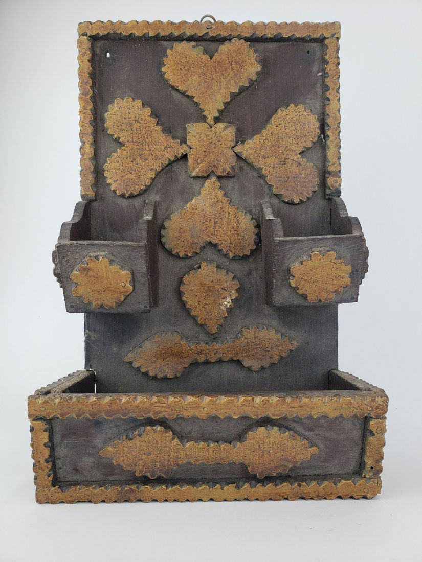 Tramp Art Wall Box w/ Gilded Hearts (1 of 4)