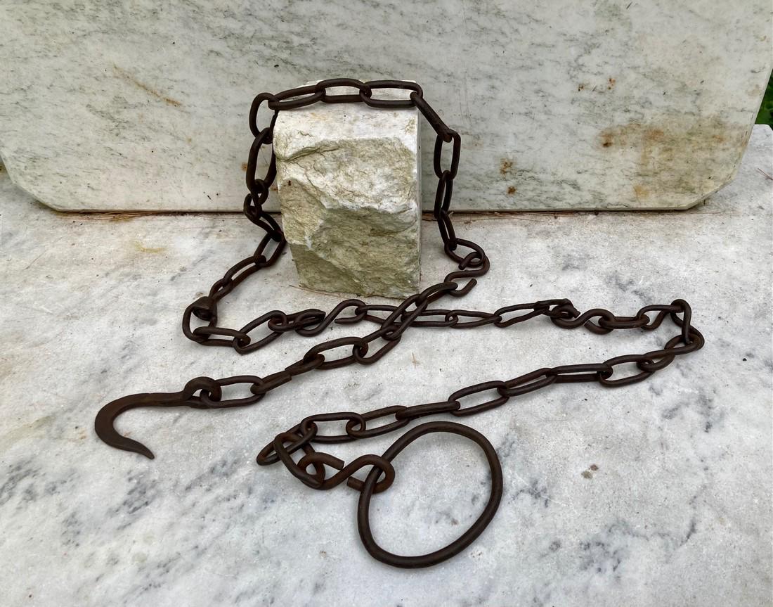 19thc hand forged iron chain with hook (1 of 5)