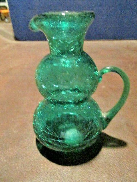 Tall 5.75" Hand Blown Aqua Green Crackle Glass Folk Art (1 of 6)