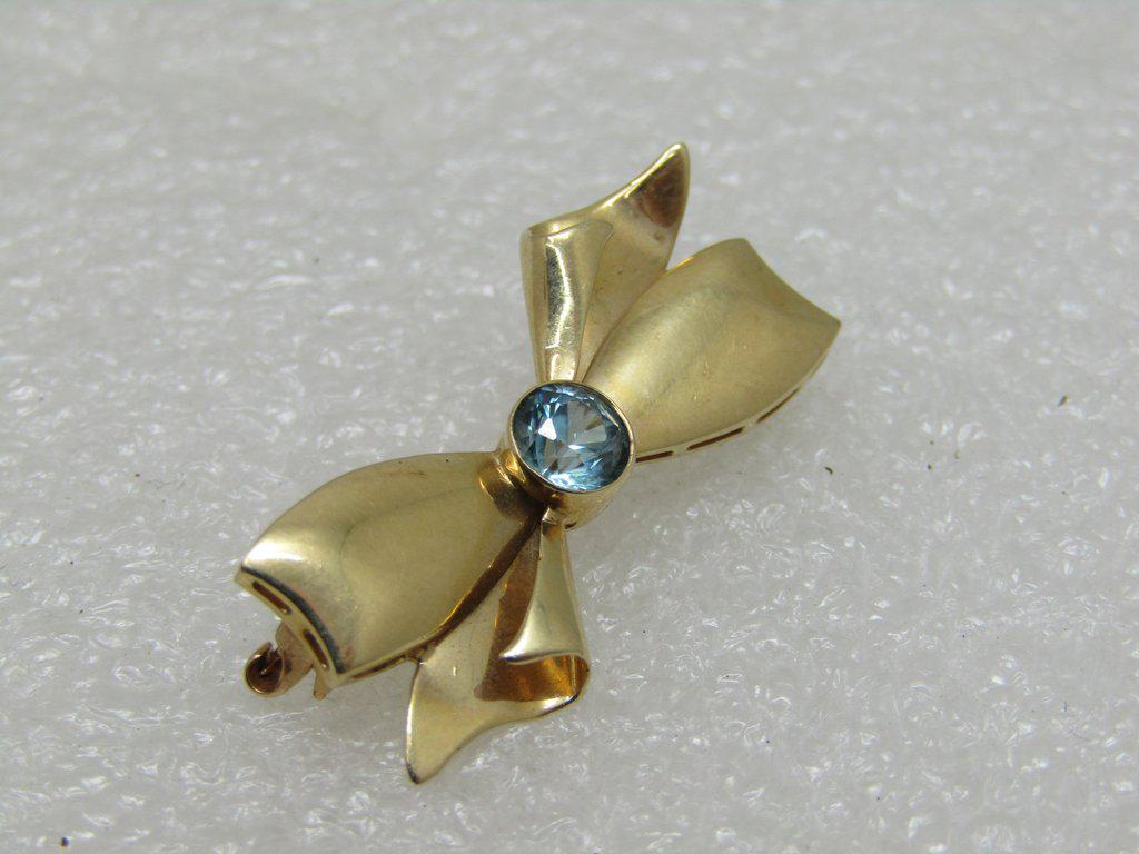Vintage 14kt Aquamarine Bow Brooch, Appx. 40 ctw, (1 of 6)