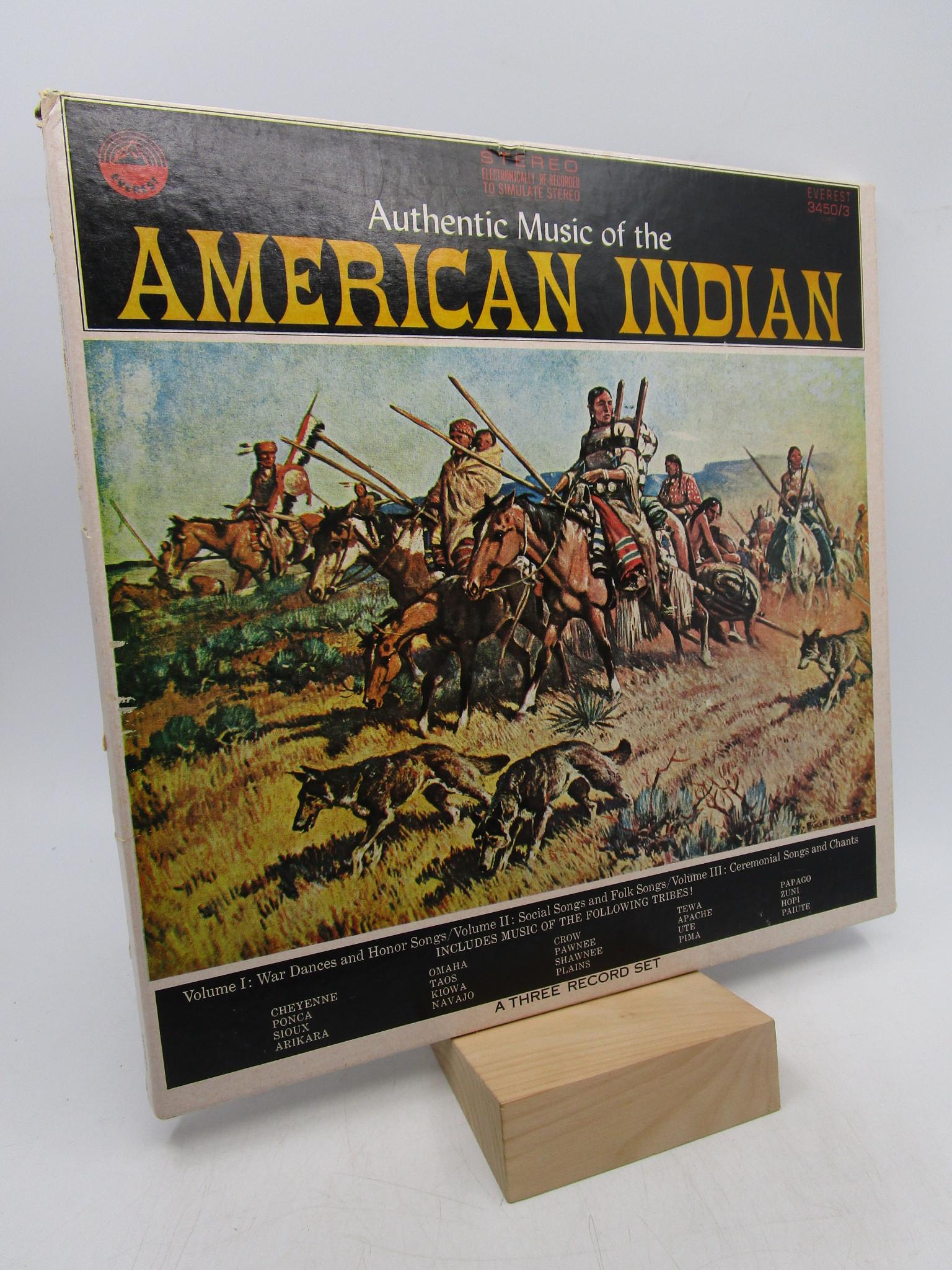 Authentic Music of the American Indian: Title: Authentic Music of the American Indian Description: Vintage vinyl records, 12 LPs, set of 3 records, 40 songs total , with 8 page 8-1/2 x 11 paper booklet inside as issued. Box hinge is split a