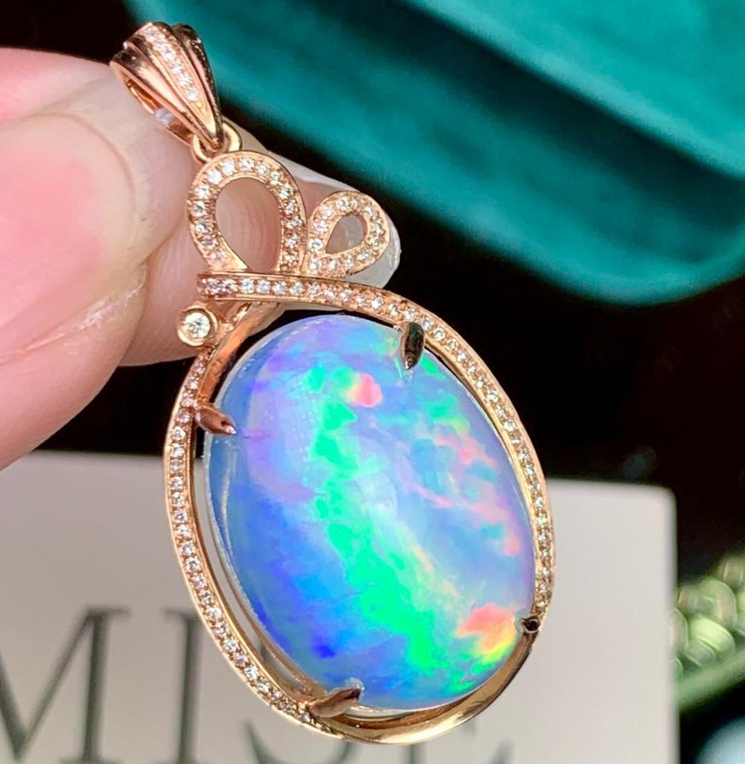 Title: 18K Yellow Gold 15.95ct Opal & Diamond Pendant (1 of 6)