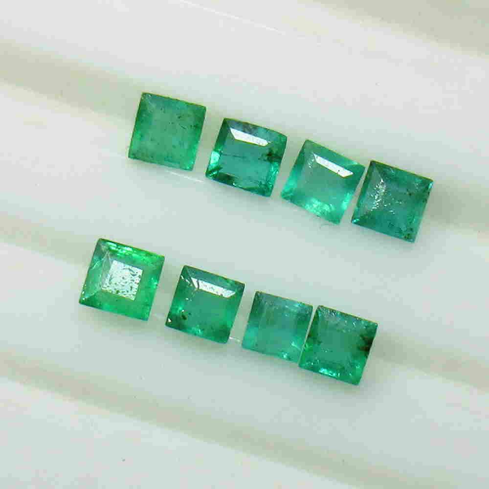 1.41 Ctw Natural 8 Zambian Emerald Square Set: No Reserve! Title: 1.41 Ctw Natural 8 Zambian Emerald Square Set Stone Clarity: SI Gemstone: Emerald Carat Weight: 1.41 Size/Dimensions: 2.8x2.8 - 3.4x3.3 mm / 8 Pc's Additional Information: Top Class